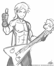 Size: 659x800 | Tagged: safe, artist:johnjoseco, braeburn, human, grayscale, guitar, humanized, monochrome, solo