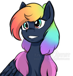 Size: 797x830 | Tagged: safe, artist:awoken artist, oc, oc only, oc:hazel charm, pegasus, pony, gradient mane, rainbow hair, simple background, solo, white background