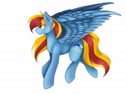 Size: 2732x2048 | Tagged: safe, oc, oc only, oc:mist rider, pegasus, pony, flying, long hair, male, simple background, solo, spread wings, stallion, white background, wings