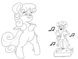 Size: 1000x750 | Tagged: safe, artist:purple-yoshi-draws, sweetie belle, pony, aqua teen hunger force, bipedal, monochrome