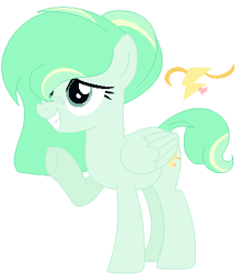 Size: 362x410 | Tagged: safe, artist:pastelmlpdrawings, oc, oc only, oc:windy star, pegasus, pony, base used, cutie mark, female, freckles, hair over one eye, mare, offspring, parent:sky stinger, parent:vapor trail, parents:vaporsky, simple background, solo, waving, white background