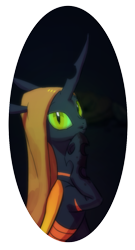 Size: 485x900 | Tagged: safe, artist:carnifex, oc, oc only, oc:ambrosia, changeling, changeling queen, bust, changeling oc, changeling queen oc, female, portrait, solo, yellow changeling