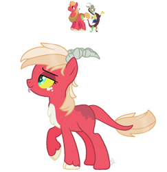 Size: 974x1001 | Tagged: safe, artist:royalswirls, big macintosh, discord, oc, hybrid, base used, chest fluff, cloven hooves, discomac, draconequus hybrid, female, gay, interspecies offspring, magical gay spawn, male, offspring, parent:big macintosh, parent:discord, parents:discomac, shipping, simple background, tongue out, unshorn fetlocks, white background