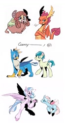 Size: 820x1557 | Tagged: safe, artist:emina15966emina, gallus, ocellus, sandbar, silverstream, smolder, yona, changedling, changeling, classical hippogriff, griffon, hippogriff, school daze, crossed arms, cute, diaocelles, diastreamies, female, flying, gallabetes, gallbar, gay, heart, interspecies, lesbian, looking at each other, looking at you, looking back, male, ocellustream, sandabetes, shipping, simple background, smiling, smolderbetes, student six, unshorn fetlocks, white background, yonadorable, yonder