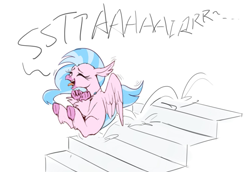 Size: 1305x896 | Tagged: safe, artist:luciferamon, silverstream, classical hippogriff, hippogriff, school daze, cute, diastreamies, eyes closed, female, simple background, solo, stairs, that hippogriff sure does love stairs, white background