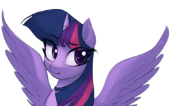 Size: 796x497 | Tagged: safe, artist:ehfa, twilight sparkle, twilight sparkle (alicorn), alicorn, pony, bust, female, mare, simple background, solo, spread wings, white background, wings