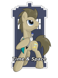 Size: 2600x3500 | Tagged: safe, artist:thebrokencog, doctor whooves, doctor who, logo, necktie, solo, sonic screwdriver, tardis