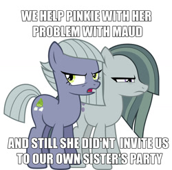 Size: 1320x1311 | Tagged: safe, limestone pie, marble pie, earth pony, pony, the maud couple, angry, duo, female, mare, meme, simple background, sisters, unamused, upset, white background