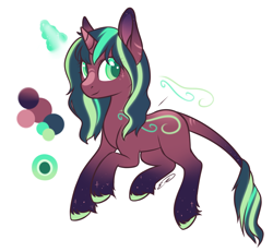 Size: 974x899 | Tagged: safe, artist:doekitty, oc, oc only, oc:irva, unicorn, green eyes, green magic, green mane, horn, reference sheet, simple background, solo, unshorn fetlocks, white background