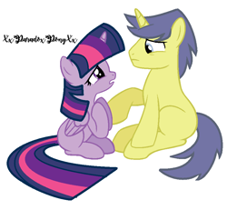 Size: 880x812 | Tagged: safe, artist:xxparadoxponyxx, comet tail, twilight sparkle, twilight sparkle (alicorn), alicorn, base used, cometlight, female, male, shipping, simple background, sitting, straight, white background