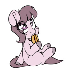 Size: 1401x1342 | Tagged: safe, artist:spoopygander, oc, oc only, oc:hot dogger, earth pony, pony, colored hooves, cute, female, filly, food, hot dog, looking up, meat, sausage, simple background, solo, white background