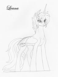 Size: 1056x1400 | Tagged: safe, artist:leovictor, scootaloo, alicorn, pony, alicornified, monochrome, race swap, scootacorn, solo, tomboy, traditional art