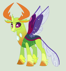 Size: 564x606 | Tagged: safe, artist:everythingf4ngirl, thorax, changedling, changeling, alternate design, cheek fluff, green background, king thorax, leg fluff, male, simple background, solo, story included, white background