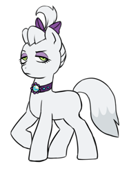 Size: 579x773 | Tagged: safe, artist:pikokko, opalescence, pony, choker, lidded eyes, ponified, ponified pony pets, simple background, solo, white background