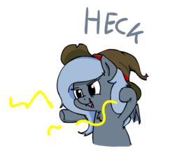 Size: 700x641 | Tagged: safe, artist:yipsy, oc, oc only, oc:panne, bat pony, pony, animated, fangs, female, filly, glare, hat, heck, magic, open mouth, simple background, smiling, smirk, solo, white background, witch hat, wizard hat