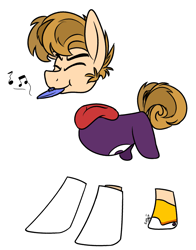 Size: 2097x2671 | Tagged: safe, artist:binkyt11, earth pony, pony, big ears, clothes, crossover, disembodied head, head, hoodie, kazoo, limbless, male, music notes, musical instrument, ponified, rayman, simple background, solo, stallion, white background