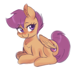 Size: 532x480 | Tagged: safe, artist:mrscurlystyles, derpibooru exclusive, scootaloo, pegasus, pony, blushing, cute, cutealoo, female, filly, lidded eyes, simple background, solo, white background