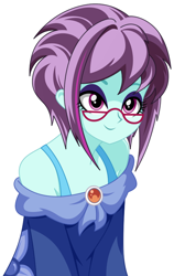 Size: 562x892 | Tagged: safe, artist:rosemile mulberry, sunny flare, equestria girls, alternate hair color, clothes, female, glasses, nightgown, off shoulder, simple background, solo, white background