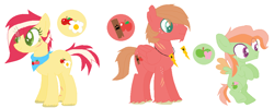 Size: 1022x405 | Tagged: safe, artist:justcallmescaizor, oc, oc only, oc:apple sunflower, oc:applewood jr., oc:golden harvest, base used, colored pupils, colored wings, colored wingtips, colt, female, jewelry, male, mare, neckerchief, necklace, offspring, parent:big macintosh, parent:fluttershy, parents:fluttermac, scar, simple background, stallion, unshorn fetlocks, white background