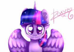 Size: 5000x3500 | Tagged: safe, artist:sweethearts11, twilight sparkle, twilight sparkle (alicorn), alicorn, pony, bust, heart eyes, high res, portrait, simple background, solo, white background, wingding eyes