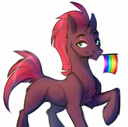 Size: 1089x1080 | Tagged: safe, artist:green brush, fizzlepop berrytwist, tempest shadow, pony, unicorn, my little pony: the movie, blank flank, broken horn, chest fluff, eye scar, female, gay pride flag, looking at you, mare, pride, pride flag, raised hoof, scar, simple background, solo, white background