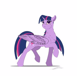 Size: 3000x3000 | Tagged: safe, artist:skitsroom, twilight sparkle, twilight sparkle (alicorn), alicorn, pony, female, mare, raised hoof, simple background, solo, white background