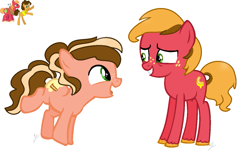 Size: 1185x719 | Tagged: safe, artist:royalswirls, big macintosh, cheese sandwich, oc, oc only, earth pony, pony, base used, brothers, freckles, gay, mac n cheese, magical gay spawn, male, offspring, parent:big macintosh, parent:cheese sandwich, parents:mac n cheese, shipping, simple background, unshorn fetlocks, white background