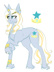 Size: 2059x2744 | Tagged: safe, artist:anyatrix, oc, oc:sweet jewel, pony, unicorn, bracelet, cloven hooves, female, high res, horn ring, jewelry, magical gay spawn, mare, offspring, parent:prince blueblood, parent:royal guard, simple background, solo, unshorn fetlocks, white background