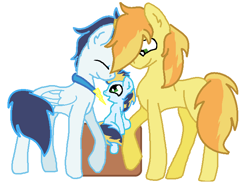 Size: 704x514 | Tagged: safe, artist:amazingphan24, braeburn, soarin', oc, earth pony, pegasus, pony, base used, colt, family, gay, magical gay spawn, male, offspring, parent:braeburn, parent:soarin', parents:soarburn, shipping, simple background, soarburn, stallion, white background