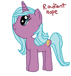 Size: 514x552 | Tagged: safe, artist:nightshadowmlp, idw, radiant hope, unicorn, female, mare, ms paint, simple background, smiling, solo, text, white background