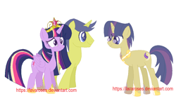 Size: 976x562 | Tagged: safe, artist:lavaroses, comet tail, twilight sparkle, twilight sparkle (alicorn), alicorn, pony, big crown thingy, cometlight, family, female, jewelry, male, offspring, parent:comet tail, parent:twilight sparkle, parents:cometlight, regalia, shipping, simple background, straight, white background