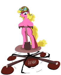 Size: 3784x4632 | Tagged: artist needed, safe, cherry berry, earth pony, pony, aviator goggles, aviator hat, bipedal, bipedal leaning, description is relevant, drawthread, female, flying, flying platform, grumpy, hat, leaning, mare, request, simple background, solo, white background