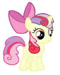 Size: 454x564 | Tagged: safe, artist:3d4d, apple bloom, sweetie belle, base used, blank flank, fusion, simple background, white background