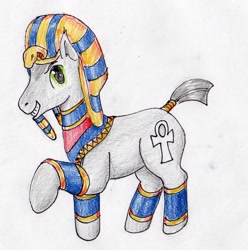 Size: 1671x1683 | Tagged: safe, artist:40kponyguy, derpibooru exclusive, idw, pharaoh phetlock, earth pony, pony, cutie mark, looking at you, male, simple background, solo, stallion, traditional art, white background