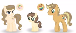 Size: 2048x897 | Tagged: safe, artist:galaxysparkleyt, oc, oc only, oc:apple flower, oc:sweet cheeks, oc:zap apple, earth pony, pony, female, filly, male, mare, offspring, parent:applejack, parent:caramel, parents:carajack, simple background, stallion, white background