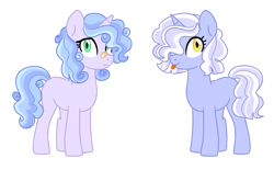 Size: 2300x1422 | Tagged: safe, artist:darlyjay, oc, oc only, oc:glitter wist, oc:panna-cotta pie, pony, unicorn, bandaid, female, filly, offspring, parent:pinkie pie, parent:pokey pierce, parents:pokeypie, simple background, tongue out, white background