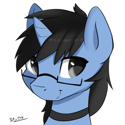 Size: 3500x3500 | Tagged: safe, artist:potzm, oc, oc:tinker doo, pony, unicorn, collar, glasses, male, simple background, smiling, solo, white background