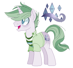 Size: 490x457 | Tagged: safe, artist:spirturiel, oc, oc only, oc:half-diamond, dracony, hybrid, unicorn, clothes, colored pupils, interspecies offspring, jacket, male, offspring, parent:rarity, parent:spike, parents:sparity, shirt, simple background, solo, stallion, white background