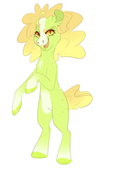 Size: 532x814 | Tagged: safe, artist:qatsby, oc, oc only, oc:buck wild, earth pony, pony, blaze (coat marking), female, mare, offspring, parent:applejack, parent:trouble shoes, parents:troublejack, rearing, simple background, socks (coat marking), solo, tooth gap, white background