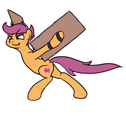 Size: 800x800 | Tagged: safe, artist:bennimarru, scootaloo, cardboard, flat colors, running, scootaloo can't fly, simple background, solo, white background