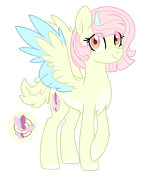 Size: 1664x2020 | Tagged: safe, artist:darlyjay, oc, oc:glow flower, hybrid, female, interspecies offspring, offspring, parent:discord, parent:fluttershy, parents:discoshy, simple background, solo, white background