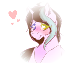 Size: 1016x883 | Tagged: safe, artist:mauuwde, oc, oc:shining clef, pony, unicorn, bust, female, heterochromia, mare, portrait, simple background, solo, white background