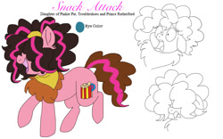 Size: 800x500 | Tagged: safe, artist:zee-stitch, oc, oc only, oc:snack attack, hybrid, female, hair over eyes, interspecies offspring, offspring, parent:pinkie pie, parent:prince rutherford, parents:pinkieford, simple background, solo, white background, yakony