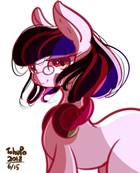 Size: 572x709 | Tagged: safe, artist:tohupo, earth pony, pony, female, glasses, headphones, japan racing association, mare, not twilight sparkle, pop team epic, pop team epic kinen, sabukaru kuso hinba, simple background, solo, white background