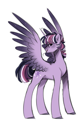 Size: 1109x1697 | Tagged: safe, artist:s1nb0y, twilight sparkle, twilight sparkle (alicorn), alicorn, pony, glasses, simple background, solo, spread wings, white background, wings