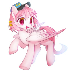 Size: 2000x2000 | Tagged: safe, artist:leafywind, oc, oc only, pegasus, pony, colored pupils, female, hairpin, happy, hat, looking at you, mare, open mouth, raised hoof, simple background, smiling, solo, starry eyes, underhoof, white background, wingding eyes