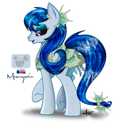 Size: 1000x1041 | Tagged: safe, artist:zahpkiel, oc, oc only, oc:mercury rain, kelpie, merpony, pony, colored pupils, digital art, eyeshadow, female, makeup, mare, signature, simple background, solo, standing, white background