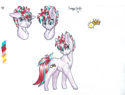 Size: 600x458 | Tagged: safe, artist:tillie-tmb, oc, oc:sunny fields, earth pony, pony, female, mare, reference sheet, simple background, solo, traditional art, white background