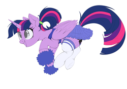Size: 2500x1768 | Tagged: safe, artist:ncmares, twilight sparkle, twilight sparkle (alicorn), alicorn, pony, alternate hairstyle, cheerleader, cheerleader outfit, cheerleader sparkle, clothes, female, mare, open mouth, pom pom, ponytail, simple background, smiling, solo, white background, wip