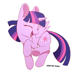 Size: 900x900 | Tagged: safe, artist:sion, twilight sparkle, twilight sparkle (alicorn), alicorn, pony, cute, daaaaaaaaaaaw, dancing, eyes closed, female, happy, mare, simple background, solo, twiabetes, white background